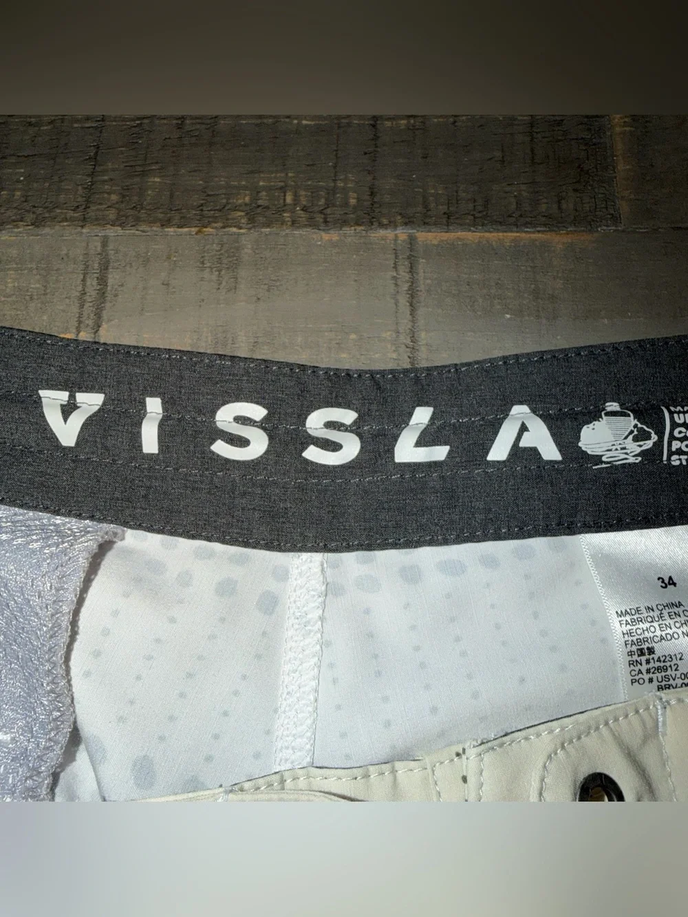 VISSLA Men's size 34 White‎ Swim Shorts with Red & Yellow Stripe Accents beach